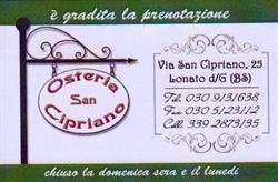 Osteria San Cipriano Di Torazzina Carla E Papa Egidio E C. Snc, Lonato del Garda orari di apertura