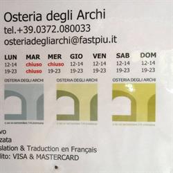 Osteria Degli Archi, Cremona orari di apertura