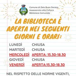 Biblioteca, Zelo Buon Persico orari di apertura